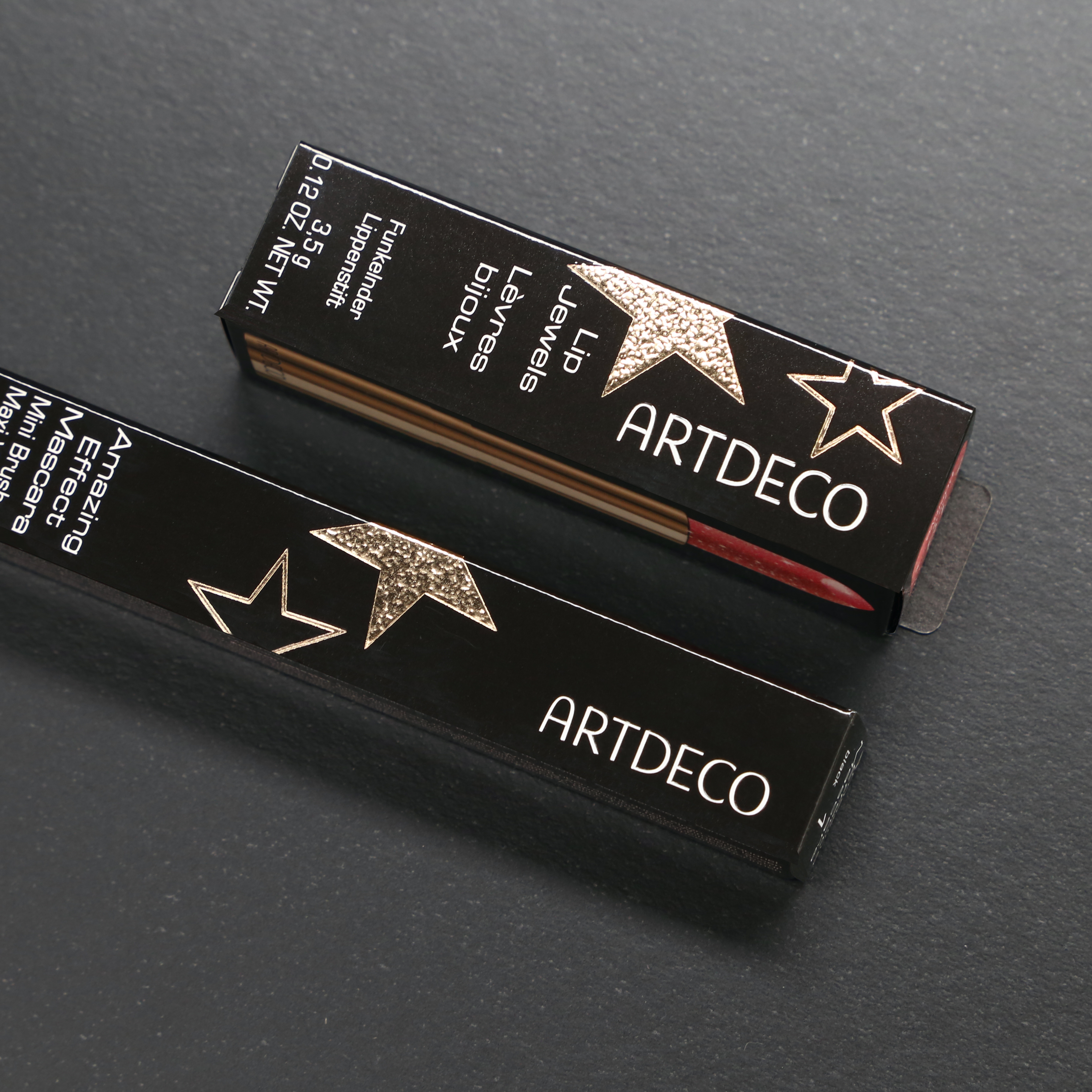 Verpackung mit Struktur- und Golfolienprägung, Artdeco Sterne Verpackung mit Struktur- und Golfolienprägung, Artdeco Sterne